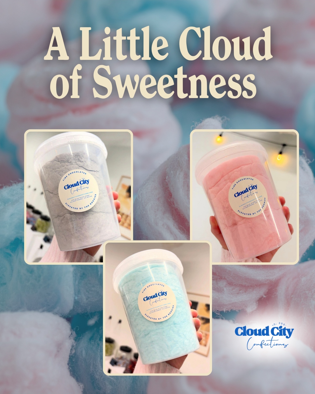 ☁️ A Little Cloud of Sweetness Has Arrived!☁️
Say hello to NEW hand-spun Cotton Candy from @CloudCityConfections_CO ! Light, fluffy, and made with organic ingredients, it's the perfect little treat for satisfying your sweet tooth. ✨
🍦 Carnival Vanilla
🍓 Strawberry
🫐 Blackberry
Ready for a little sweetness? Find it at Bluebird Market
Link in bio!
#BluebirdMarket #CloudCityConfections #CottonCandy #SweetTreats #HandSpunCottonCandy #SweetTooth