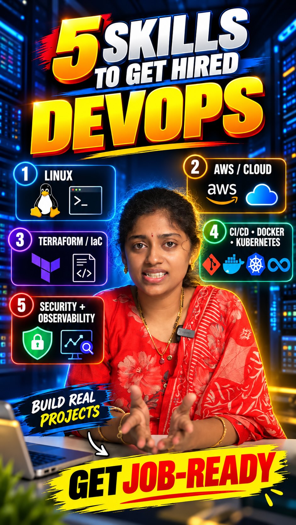 Want to get hired as a DevOps Engineer? 🚀 Focus on these 5 essential skills: Linux, AWS, Terraform, CI/CD & Containers, and Security & Observability.
💡 Don’t just learn tools — build real-time projects to become job-ready!
📞 Enquiries: 91827 60174
🌐 www.aarvitex.in
#DevOpsEngineer #DevOpsTraining #AWS #Terraform #AarviTex