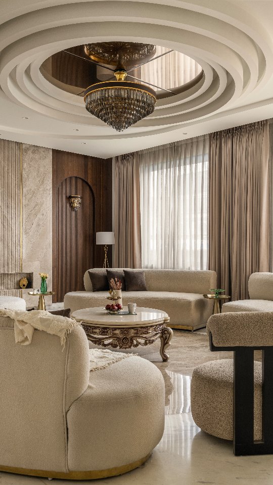 Bathed in shifting daylight and natural cross-ventilation, the upper floor in Sankla's Residence is designed as an expansive, interconnected continuum. Soft curves and warm palettes are counterbalanced by tactile textures, from bespoke marble finishes to understated wall paneling.
A home that breathes with the day.
#LuxuryHomes #ModernClassic #InteriorArchitecture #ArchitecturalDetail #QuietLuxury