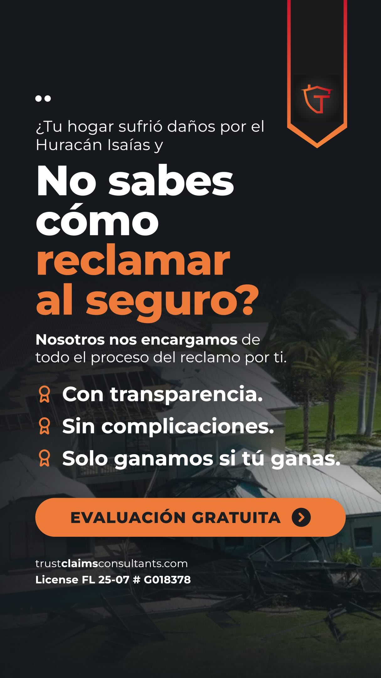 🌀 ¿El Huracán Isaías dañó tu propiedad y no sabes por dónde empezar?
Es normal sentirse abrumado: hay que reportar al seguro, documentar el daño, hacer reparaciones de emergencia y entender tu póliza. Un error al inicio puede costarte dinero en tu reclamo.
En Trust Claims Consultants somos ajustadores públicos licenciados en Florida. Trabajamos para ti, no para la aseguradora, y nos encargamos de todo el proceso:
✅ Revisamos tu póliza y te explicamos qué cubre
✅ Documentamos y estimamos todos los daños
✅ Presentamos y negociamos tu reclamo con el seguro
✅ Solo cobramos si tú cobras
📲 Escríbenos por WhatsApp o al DM la palabra ISAÍAS y te orientamos gratis sobre tus próximos pasos.
#HuracanIsaias #Destin #Pensacola #PanamaCity #Tallahassee ReclamoDeSeguro AjustadorPublico Florida