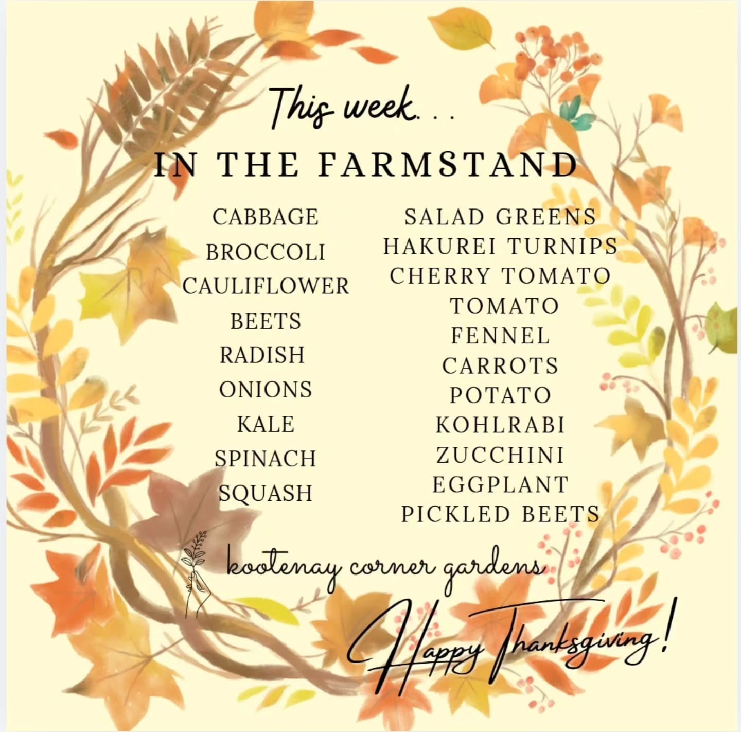 Happy Thanksgiving everyone! ๐งก๐ฆ Our farmstand is still open and stocked with lots of veggies for your feasts! No frost here yet so the summer crops are still hanging on. Come on by!
#kootenaycornergardens #farmstand #thanksgiving
