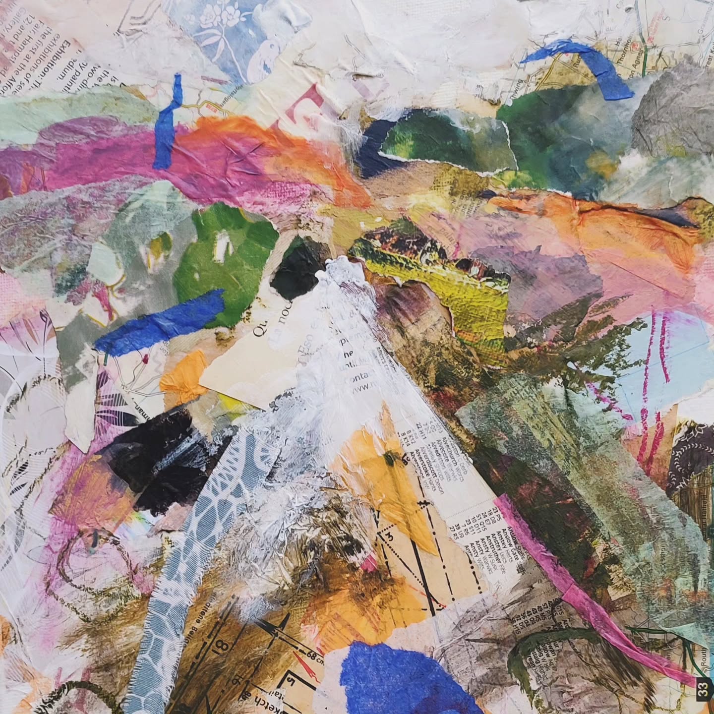 The beautifully messy stage has become my favourite. All this chaos will become something wonderful ❤️ it just takes lots of layers and patience.
#slowart #collagelandscapes #collagemaking #uglystages #abstractlandscape