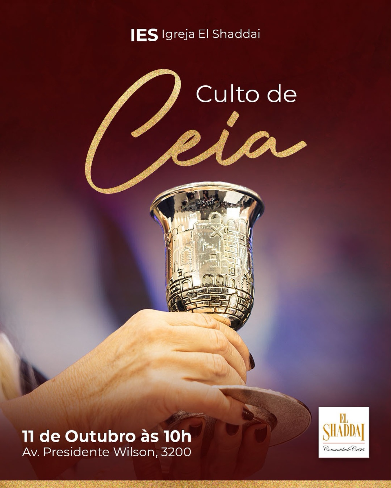 Mais uma manhã especial no Culto de Santa Ceia. 🍞🍷
Nesse domingo, iremos celebrar a renovação da aliança com o Senhor e Sua Palavra. Ele nos amou tanto, que enviou Jesus para trazer perdão e redenção ao mundo. 💍🌎
Convide alguém especial para vir com você e desfrutar da bondade de Deus. Estamos te esperando! ♥️
🗓️11 de outubro às 10h
📍Av. Presidente Wilson, 3200 - Mooca
#ies12 #m12 #igrejaelshaddai #cultodedomingo #santaceia