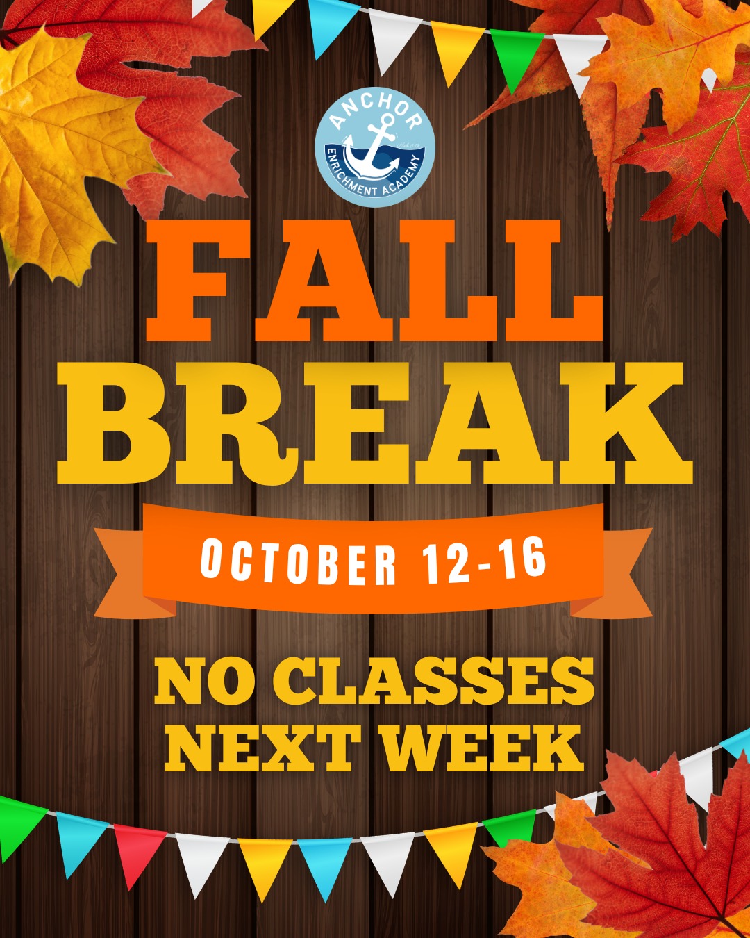 Enjoy some time to relax next week! See you back October 19th for classes and our Parent Workshops on both campuses https://www.anchorenrichment.org/events-1