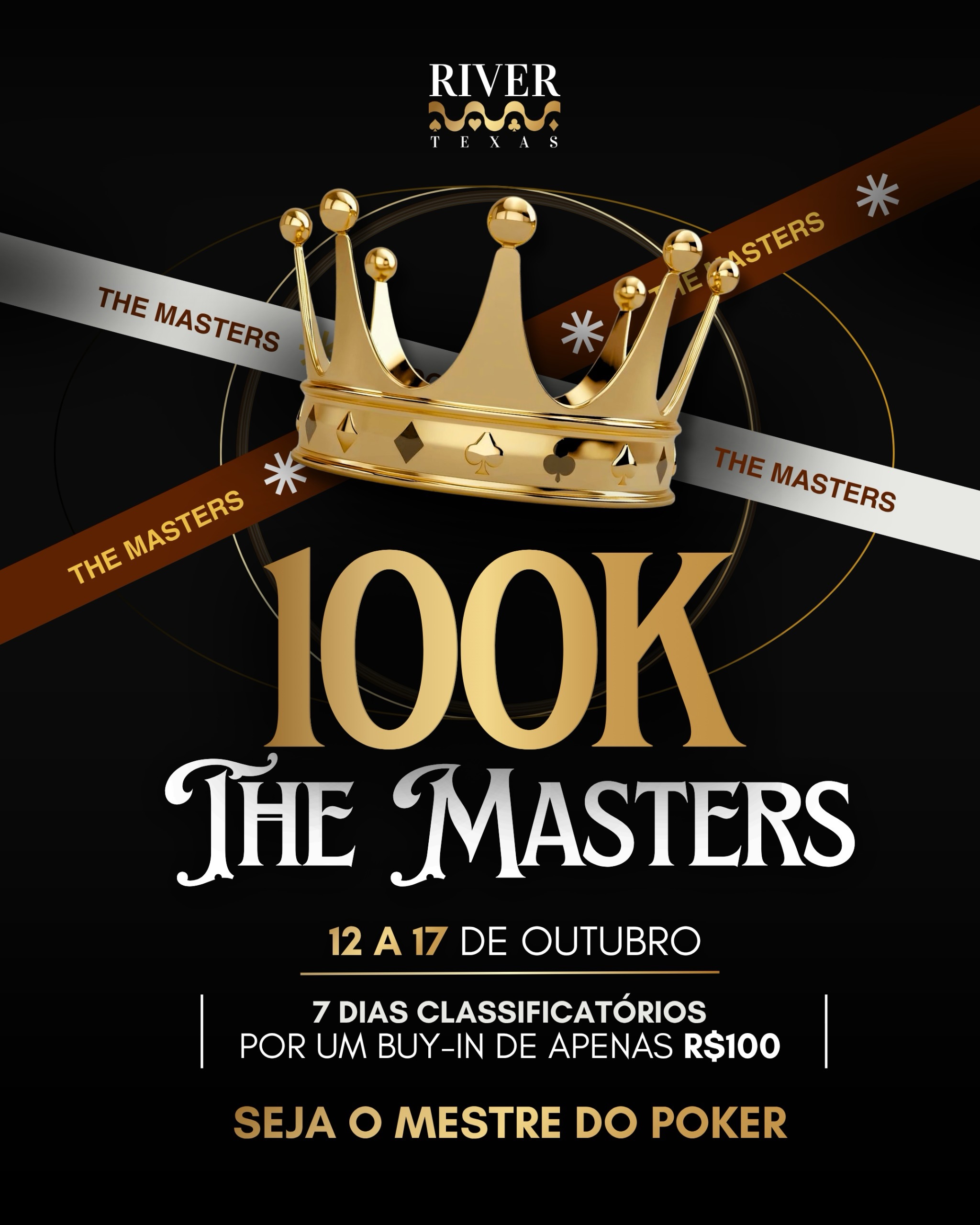 👑 THE MASTERS 100K | RIVER TEXAS
Chegou a hora de buscar a coroa! ♠️
De 12 a 17 de outubro, o River Texas vai colocar os jogadores à prova em uma semana de classificatórios para o The Masters 100K. São 7 dias de chances para garantir sua vaga e chegar à mesa final!
💰 Buy-in de apenas R$100
♟️ 20K fichas iniciais
🔥 Reentry de R$100 com 25K fichas
🎁 Bônus River de R$20 / bônus duplo 10K
E no dia 17/10 tem o 7K Last Chance, a última oportunidade para buscar seu lugar nessa disputa!
📍 River Texas — Shopping Bayside
Av. das Américas, 3120, Bloco 5, Cobertura — Barra da Tijuca, RJ.
👑 A coroa está em jogo. Você vai ser o próximo mestre do poker?