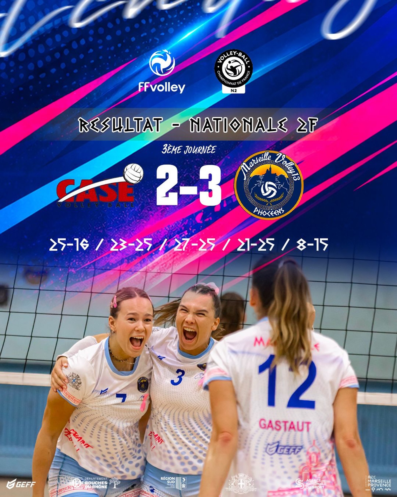 𝗟𝗔 𝗣𝗥𝗘𝗠𝗜𝗘̀𝗥𝗘 𝗘𝗦𝗧 𝗟𝗔̀ ! 🔥
Au terme d’un véritable combat en cinq sets, notre Nationale 2 Féminine décroche sa première victoire de la saison sur le terrain du CASE VB ! 💪
Une victoire au caractère, portée par la détermination, la solidarité et la force du collectif. Un premier succès qui récompense le travail du groupe et marque le début d’une nouvelle dynamique. 🩷💙
𝗠𝗮𝗶𝗻𝘁𝗲𝗻𝗮𝗻𝘁, 𝗽𝗹𝗮𝗰𝗲 𝗮̀ 𝗹𝗮 𝗰𝗼𝗻𝗳𝗶𝗿𝗺𝗮𝘁𝗶𝗼𝗻 ! 🔥
📅 Dimanche 25 octobre
🕑 14h00
🆚 Sainte-Maxime Cogolin
📍 Gymnase Les Bousquettes
Un nouveau défi à relever, avec l’ambition de poursuivre sur cette lancée !
.
.
.
.
.
#MarseilleVolley13 #MV13 #Marseille #Volleyball #VolleyballGirls